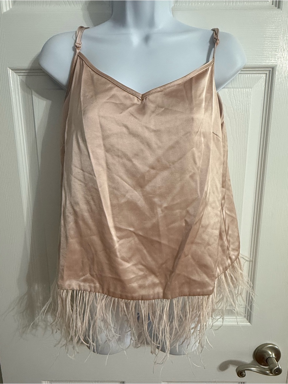 Vince Camuto Blush Pink Satin Feather Hem Tank Top